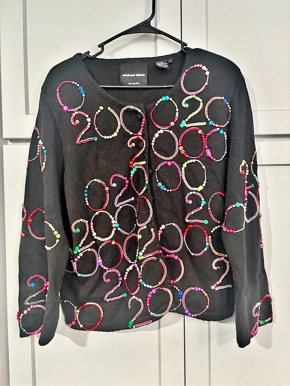Michael Simon Vintage 2000 Millennium Beaded Cardigan Black XL. Excellent Condit